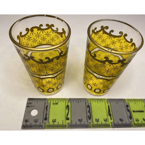 Vtg Moroccan Style Tea Glasses Yellow and Gold Set of 2 Persian Turkish Cordial - Picture 9 of 11